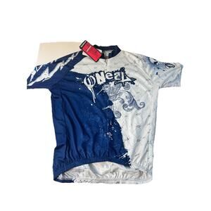 New Oneal Cycling Jersey Men Medium Blue White 1/2 Zip Short Sleeve Cool Max